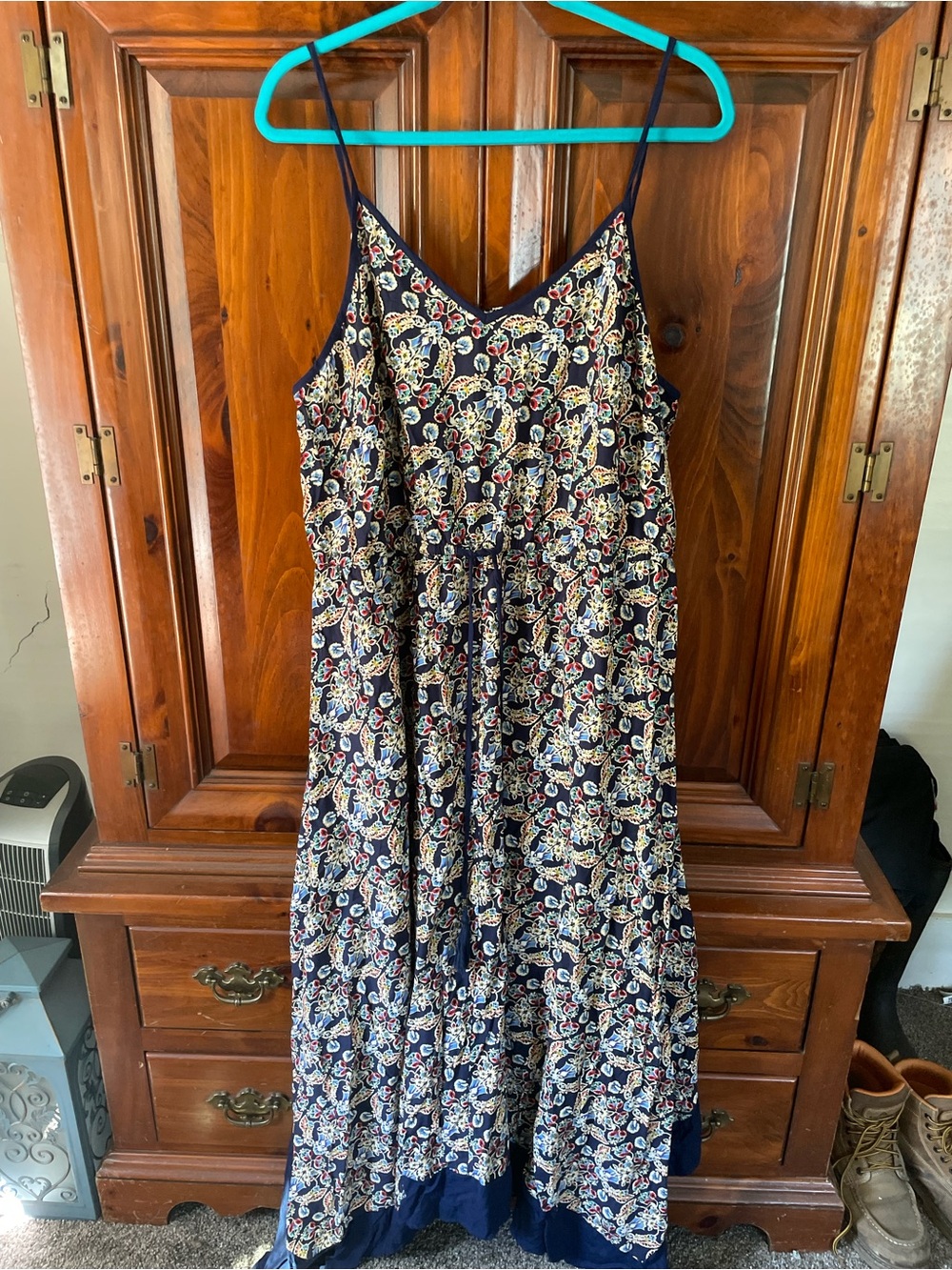 City Chic Navy Paisley Maxi Dress with Red & Cream Accents